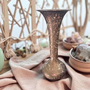 Vintage Etched Brass Vase Boho Altar Decor Wedding Decor